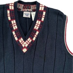 Vintage Huntington Ridge Navy Scottish Knit Preppy Golf Sweater Vest Mens Size L